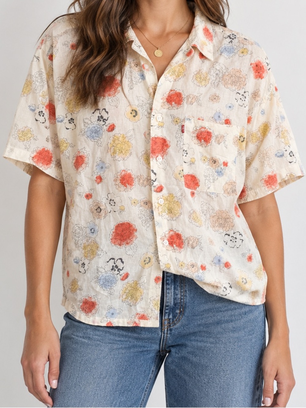 Levi’s Emmy Linen Blend Camp Collar Short Sleeve Button Down Shirt XL